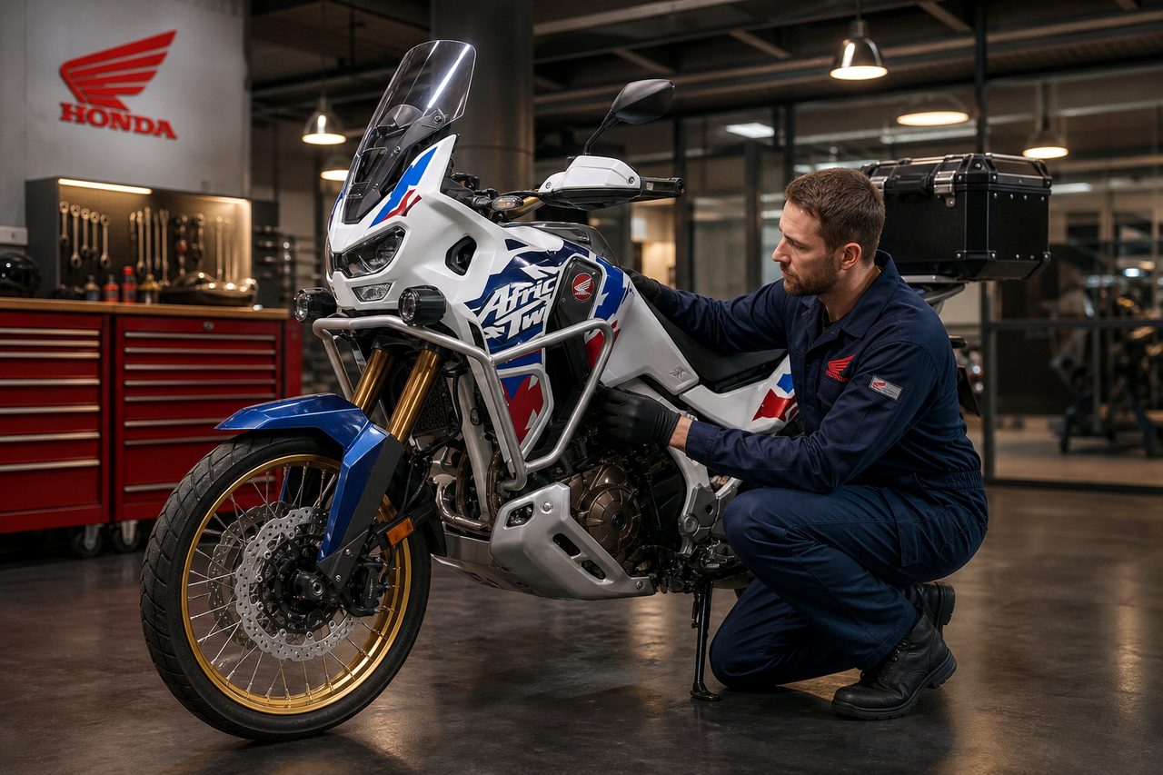 Technicien Honda et Africa Twin en atelier